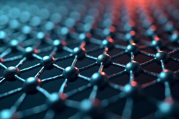 Fototapeta premium Microscopic view of graphene structure revealing intricate atomic patterns. Advanced material science and nanotechnology exploration.