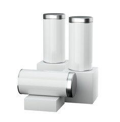 3D Three White Cylindrical Coffee Jars With Product Podium 3D Illustration
