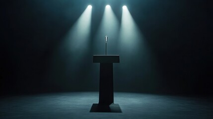 Solitary Podium Under Spotlight: A Stage for Speech or Announcement