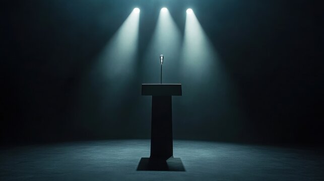 Solitary Podium Under Spotlight: A Stage for Speech or Announcement