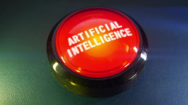 Pressing the big red button labeled with the message "Artificial Intelligence"