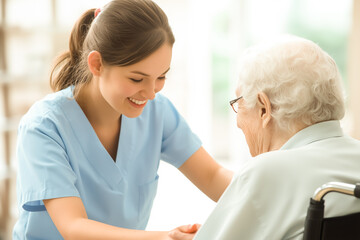 Fototapeta premium Human connection in elderly care, caregiver and patient sharing a moment of trust