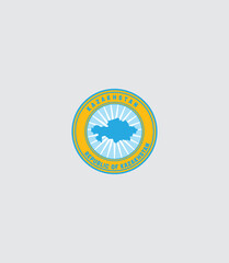 National emblem of Kazakhstan in a circular design. Vector illustration featuring the Shanyrak and sun symbol. Represents Kazakh culture and heritage.