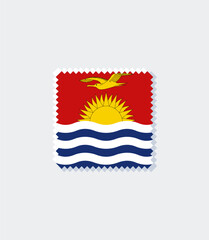Kiribati flag in a postage stamp design. Retro vector illustration with the frigatebird and rising sun, symbolizing the Pacific nation.