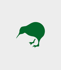 Simple green silhouette of a Kiwi bird, the national symbol of New Zealand. Minimalist vector icon for nature and travel concepts.