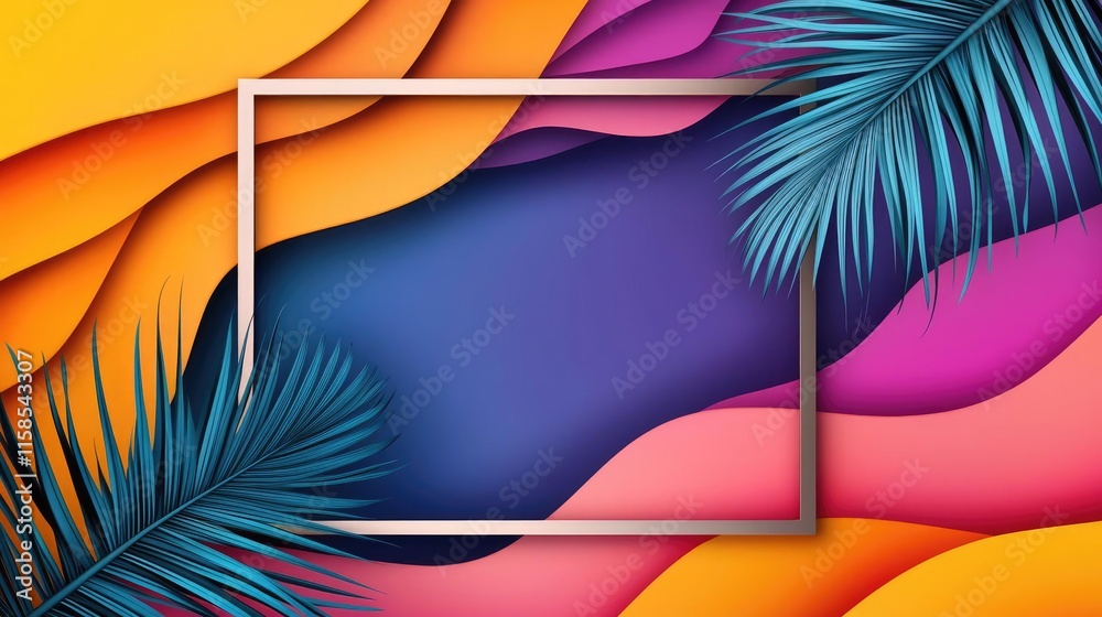 Poster palm leaves abstract background concept. colorful abstract background with palm leaves and a blank f