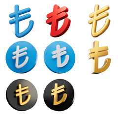 3d Set Of Eight Different styles Of Lira Symbol With Rounded Icons 3d Illustration