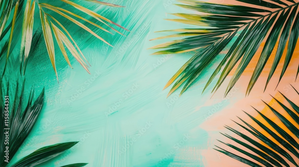 Poster palm leaves abstract background concept. vibrant palm leaves set against a colorful background, perf