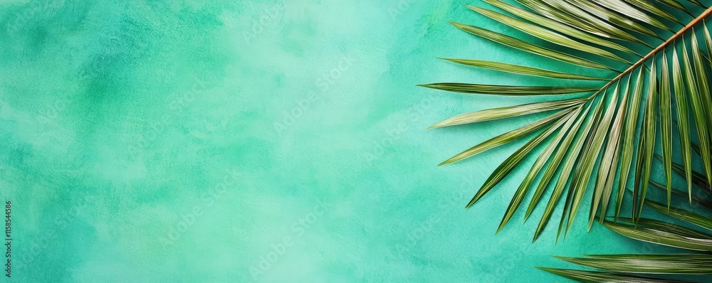 Poster palm leaves abstract background concept. vibrant green backdrop with a tropical palm leaf for a refr