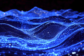 Fototapeta premium Futuristic glowing blue digital waves with shimmering particles; perfect for technology, innovation, data visualization, futuristic concepts, and abstract design themes