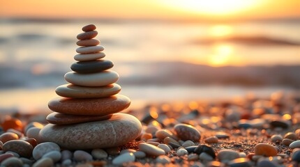 Obraz premium Vibrant Pebble Stack Meditation Wallpaper