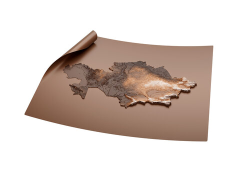 recommend clip art: Map Of Kazakhstan Old Style Brown On Unrolled Map Paper Sheet 3d Illustration