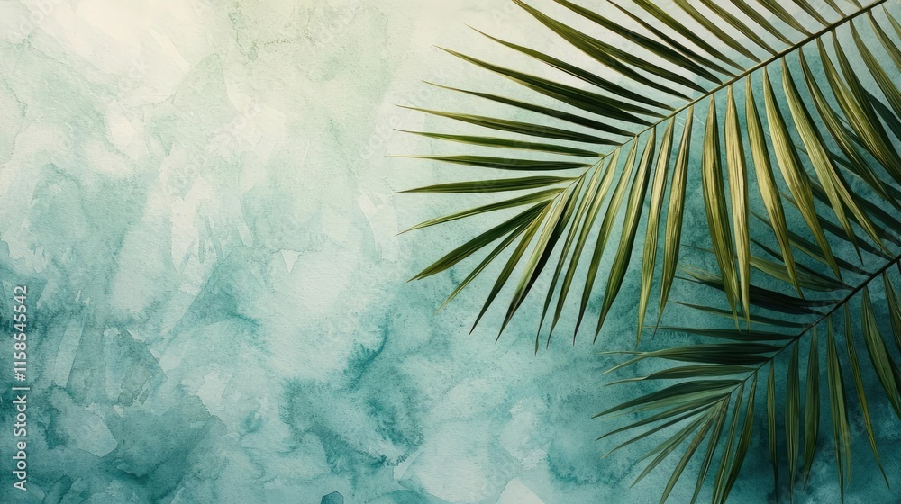 Aufkleber palm leaves abstract background concept. a stunning close-up of a palm leaf against a textured teal 
