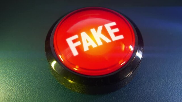 Pressing the big red button labeled with the message "Fake"