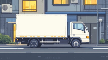 White Delivery Truck on a City Street