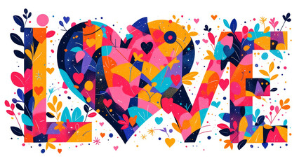 Obraz premium Illustration of abstract love symbols with vibrant and colorful details.