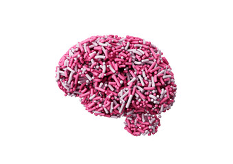 Human Brain Made Of Pink And White Sugar Coated Sprinkles 3D Illustration