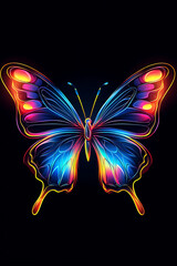 A vibrant, neon butterfly illustration showcasing colorful patterns and intricate designs.