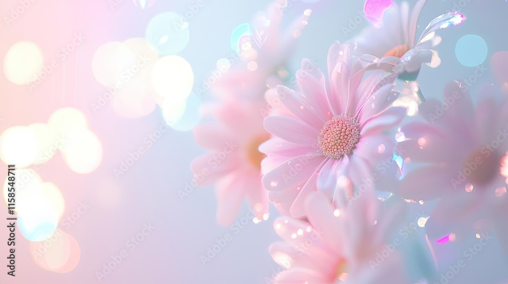 Aufkleber daisy floral abstract background idea. beautiful pink daisies bloom with soft bokeh background, evok