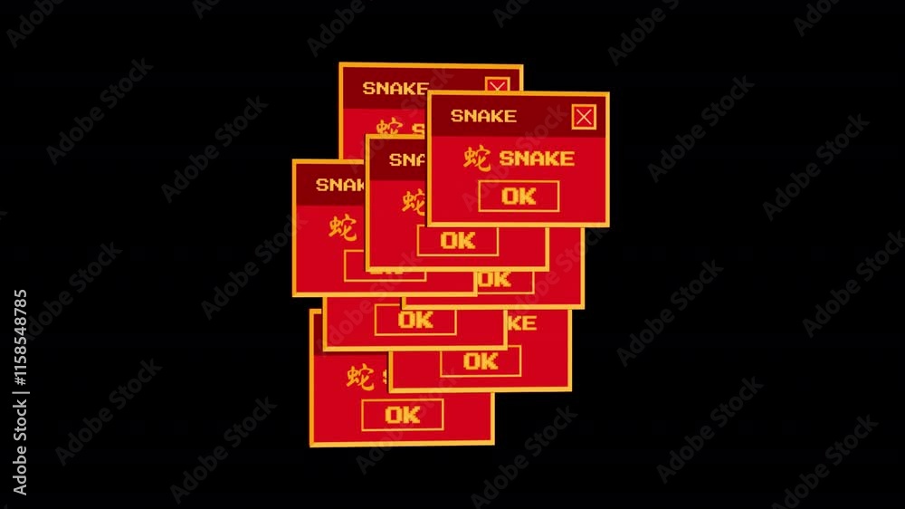 Poster animated 3d retro computer window icon with the message snake in chinese style. alpha channel