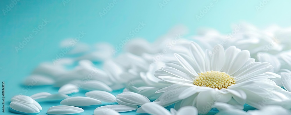 Poster daisy floral abstract background idea. a close-up view of a white daisy flower surrounded by delicat