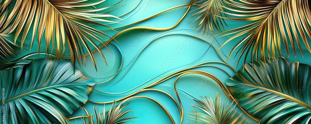Poster palm leaves abstract background concept. vibrant tropical leaves create a stylish background with ri