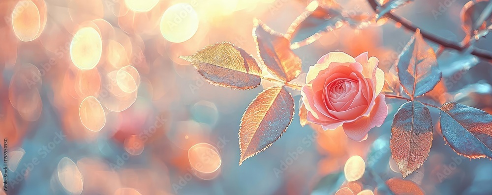 Poster rose leaves abstract background concept. a beautiful rose in soft focus with dreamy bokeh background