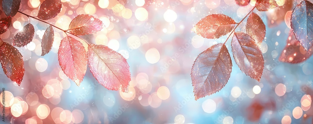 Poster rose leaves abstract background concept. colorful leaves illuminated by soft light in a dreamy backg
