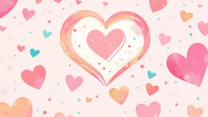 Illustration of pastel colors, hearts, and love symbols in a creative and elegant design.