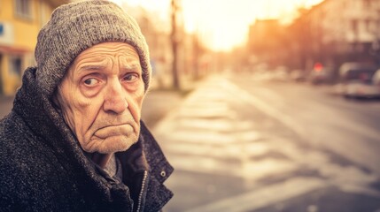 Elderly person standing alone, looking confused and uncertain, capturing the vulnerability and challenges faced by the aging population in modern society.