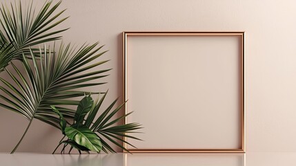 Palm leaves abstract background concept. A modern frame surrounded by lush greenery, perfect for art display or interior decor.