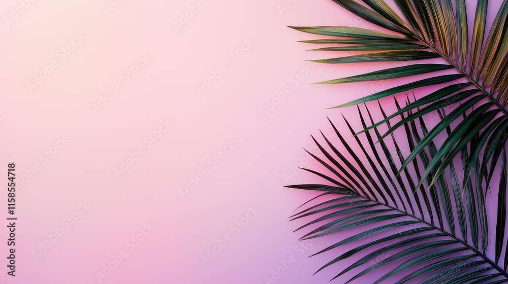 Poster palm leaves abstract background concept. elegant palm leaves against a soft pastel background for a 