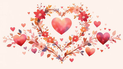 Illustration of love with floral designs, hearts, and a touch of elegance.