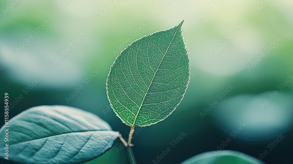 Poster Rose leaves abstract background concept. A close-up view of a single green leaf with soft focus background for nature enthusiasts.