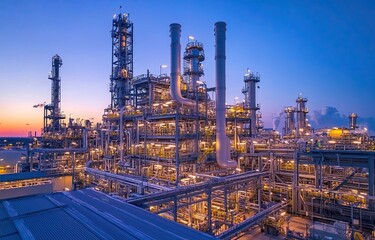 Naklejka premium modern oil and gas plant with large steel pipes, an industrial background