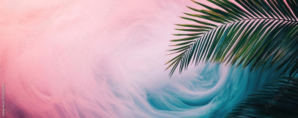Poster palm leaves abstract background concept. a vibrant blend of colors with palm leaves against a dreamy