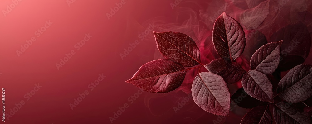 Poster rose leaves abstract background concept. vibrant red leaves with a soft, smoky background create a s
