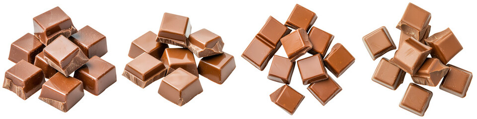 Fototapeta premium A collection of small, shiny, caramel-colored cubes stacked in varying arrangements.