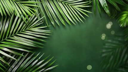 Obraz premium Palm leaves abstract background concept. A lush arrangement of vibrant green palm leaves on a serene background.