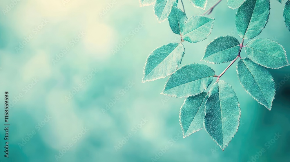 Aufkleber rose leaves abstract background concept. close-up of fresh green leaves against a tranquil, blurred 