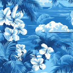 seamless pattern sea and coconut tree of shirt Hawaii style