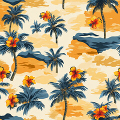 seamless pattern sea and coconut tree of shirt Hawaii style.