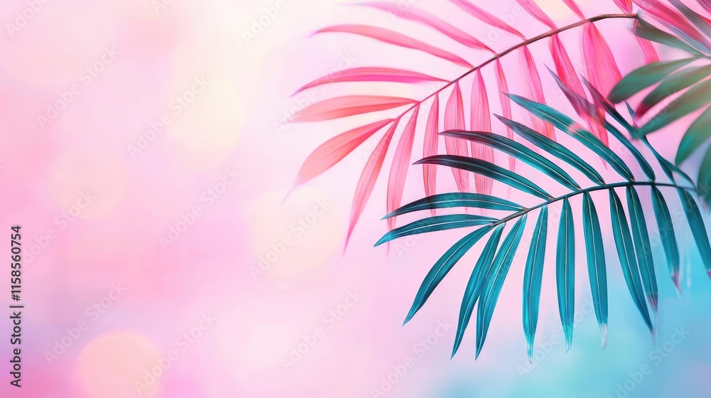 Poster palm leaves abstract background concept. vibrant palm leaves against a dreamy pastel background crea
