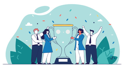 Giant Golden Trophy Celebrating Business Team Success