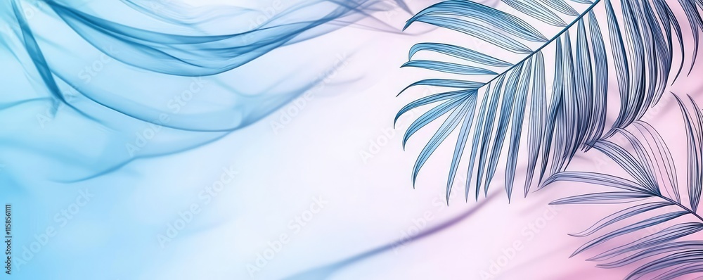 Poster palm leaves abstract background concept. dreamy pastel background with palm leaves for tropical vibe