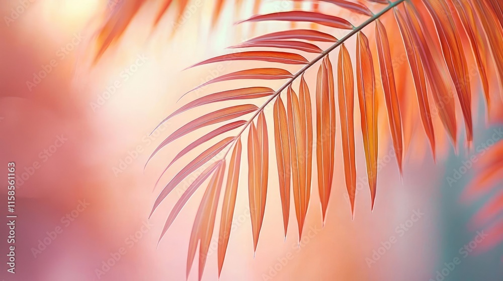 Poster palm leaves abstract background concept. beautifully vibrant orange leaf with a soft-focus backgroun