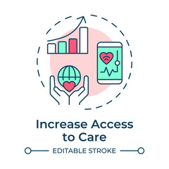 Fototapeta premium Increase access to care multi color concept icon. Removes barriers to healthcare. Benefit of telehealth. Round shape line illustration. Abstract idea. Graphic design. Easy to use in presentation
