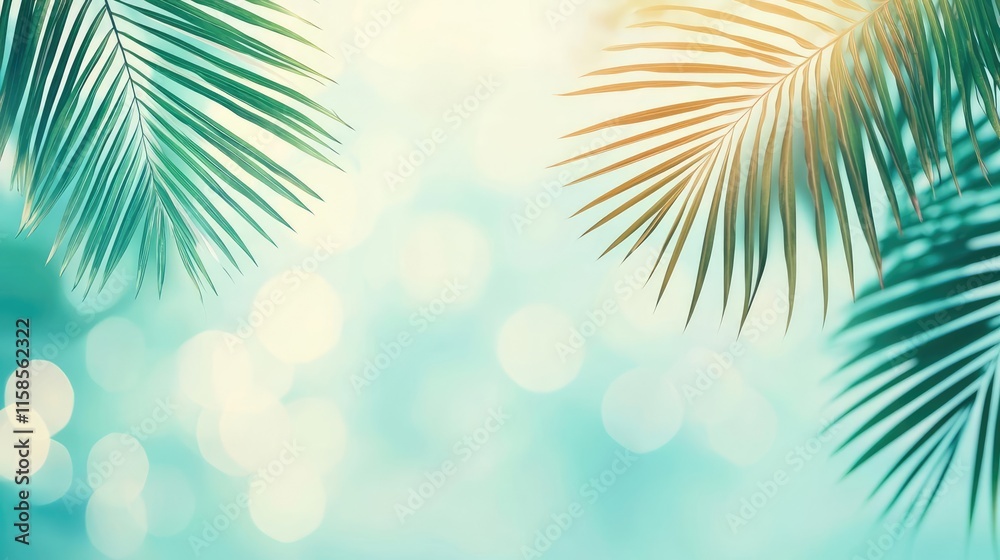 Poster palm leaves abstract background concept. beautiful palm leaves against a soft, blurred background cr