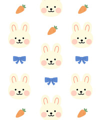 Fototapeta premium Pattern illustration with cute rabbit ,carrot and ribbon