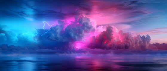 Naklejka premium Majestic and Colorful Clouds Reflecting in Tranquil Waters Under a Dramatic Sky at Sunset